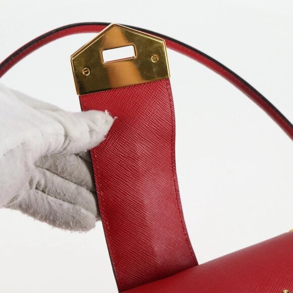 PRADA Shoulder Bag Safiano leather Red Gold Auth - Picture 10 of 16